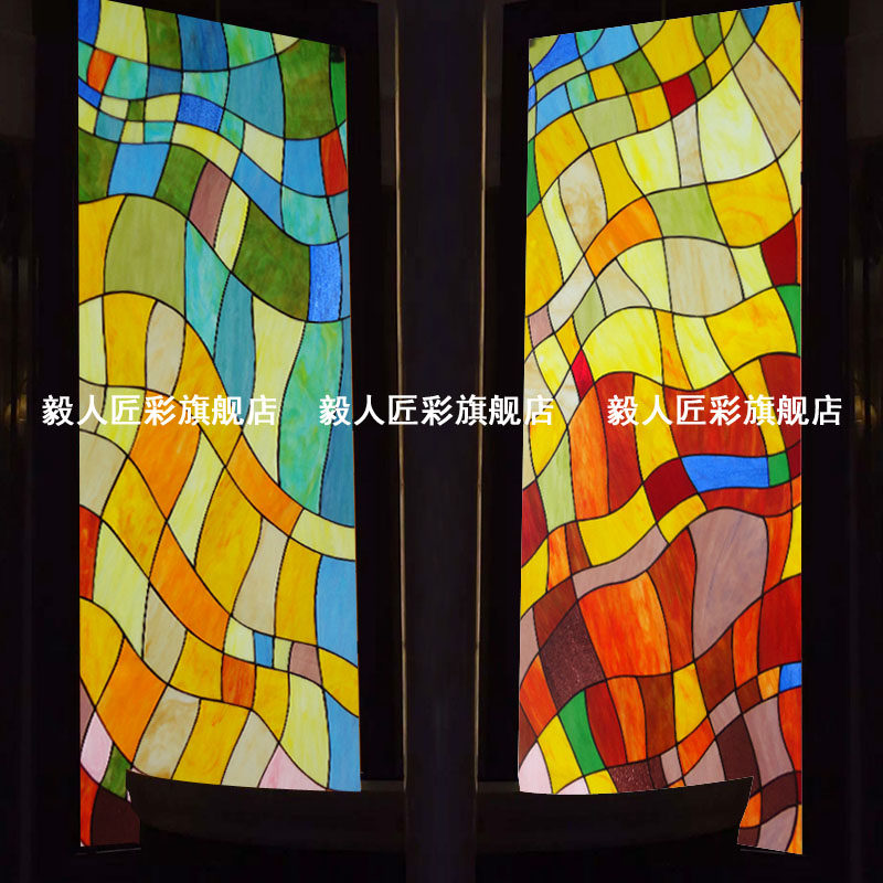 艺术玻璃教堂镶嵌蒂凡尼屏风老上海民国彩色门窗隔断吊顶复古包邮