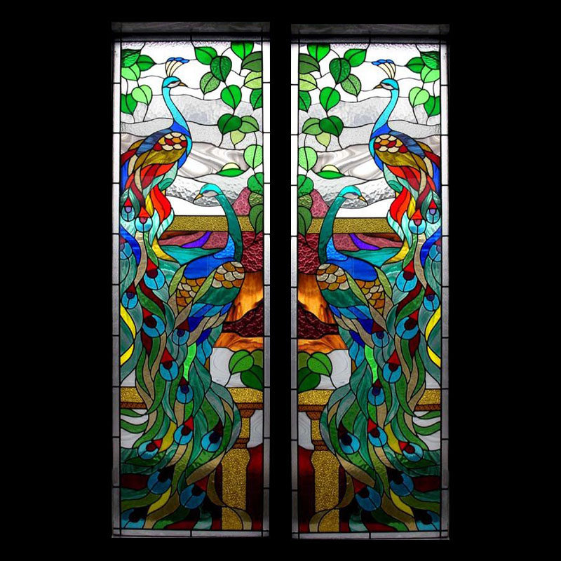 艺术教堂玻璃蒂凡尼屏风孔雀门窗隔断玄关装饰复古镶嵌定制包邮