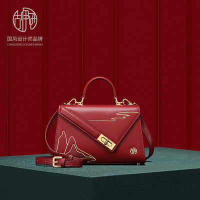 古伊西红色女包结婚新娘包刺绣手提包女士斜挎包气质款中年妈妈包
