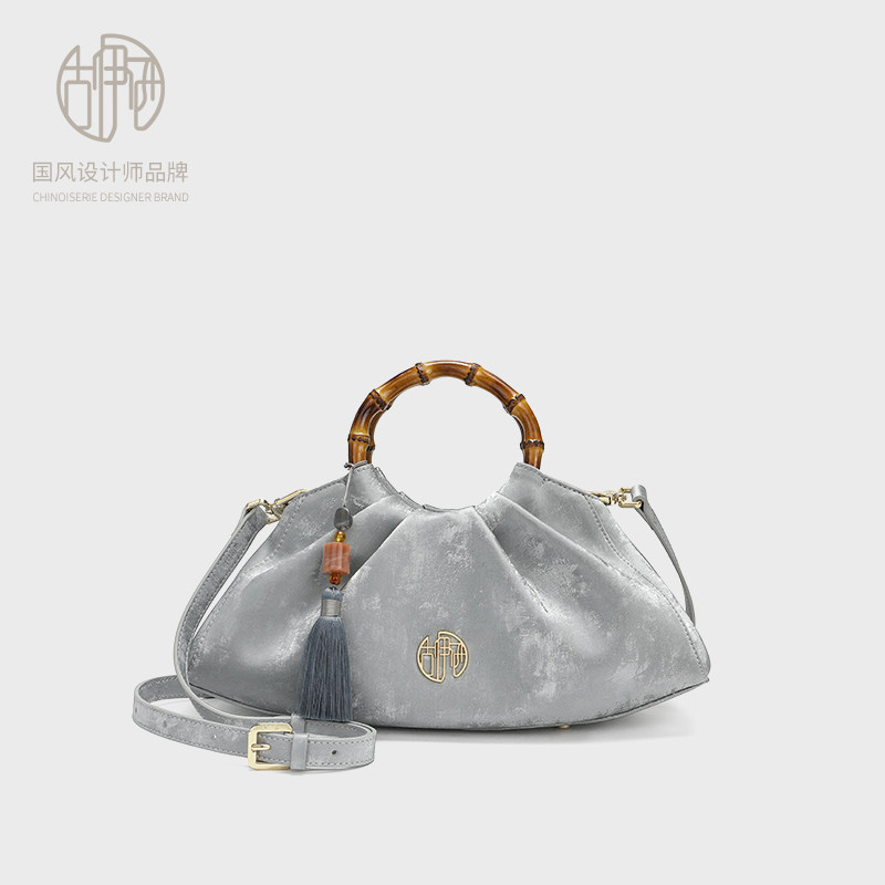 【宝藏品牌】新中式水墨云烟绒面牛皮饺子包中国风轻奢手提包斜挎