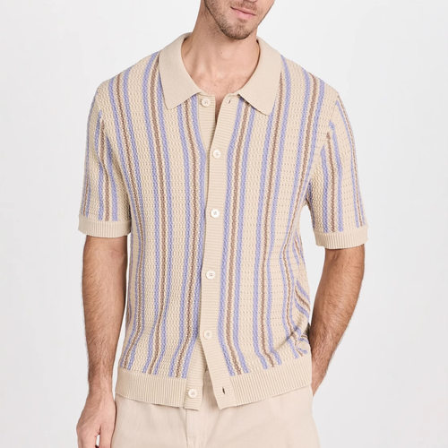SummerMen Knitted Polo Shirt Large Short Sleeve Cardigan
