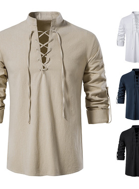 2025新款男亨利衫嬉皮潮复古休闲