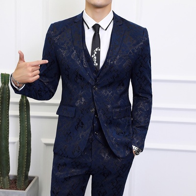 英伦风男士修身宴会礼服加大码新郎结婚礼服舞台歌手演出服套装