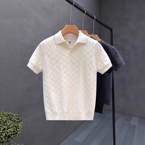 2026夏季新款polo衫短袖针织衫t恤男老钱风条纹开衫Men's T-Shirt