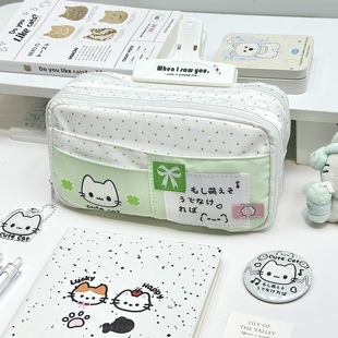 幸运小猫笔袋高颜值ins风大容量可爱学生女生铅笔文具盒2025新款