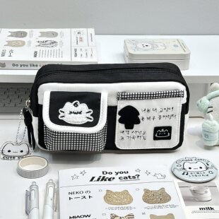 黑白魔法猫咪笔袋高颜值ins笔袋大容量学生笔袋小众不撞款 文具盒