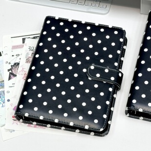 黑色波点A6皮面笔记本高颜值学生可拆卸活页本2026新款 记事本本子