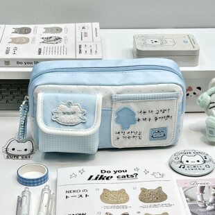 蓝色魔法猫咪笔袋高颜值ins笔袋文具盒大容量学生女铅笔文具盒