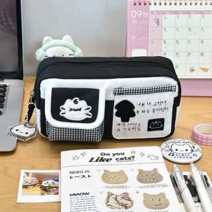 黑白魔法猫咪口袋笔袋高颜值ins风2026年新款学生女生笔袋文具盒