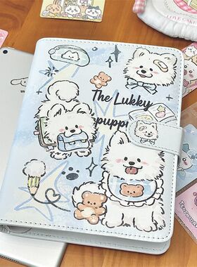 可爱高颜值蓝色萨摩耶PU卡册A5四宫格活页磁扣小卡收纳册照片相册