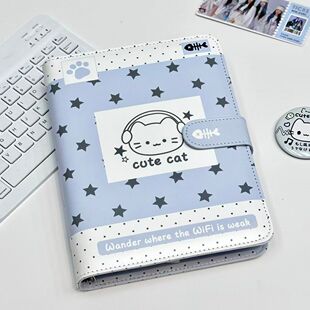 蓝色星星耳机小猫卡册活页收纳册ins风A5小卡收藏相册可爱拍立得