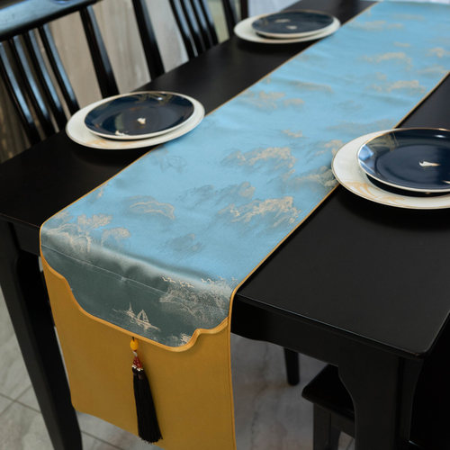 高级感新中式水墨山河桌旗