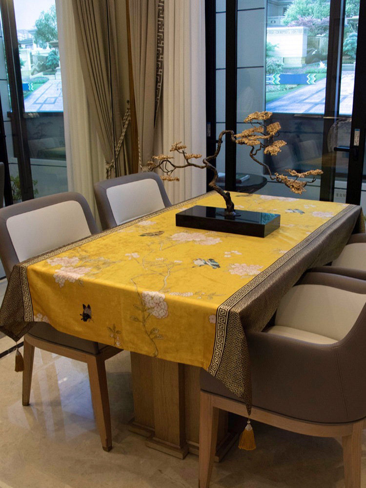 桌布餐厅中国风高档黄花鸟桌布欧洲新中国风咖啡桌桌布现代中国风