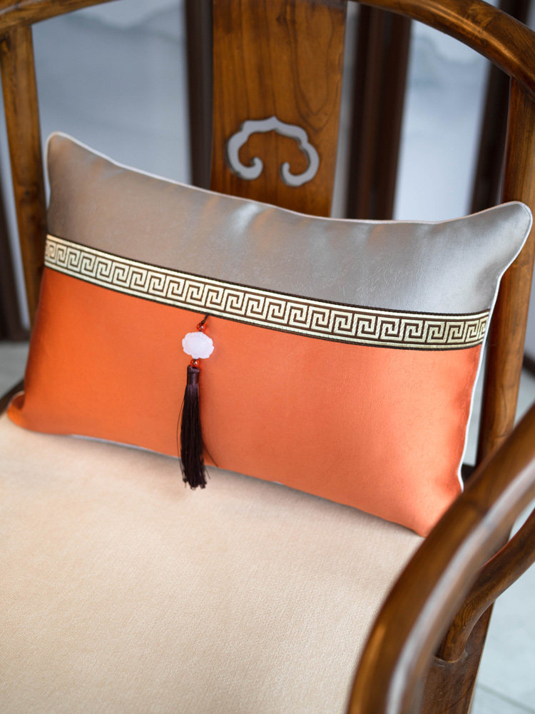 纯色中式风格靠垫中式风格扶手椅沙发靠背靠垫套橙色腰枕袋枕套