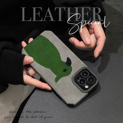初绽适用一加ACE5pro手机壳1+15 13 12 11r翻毛皮绿色小鸟油画情侣潮高档皮质软ace3全包2pro青春保护套外壳