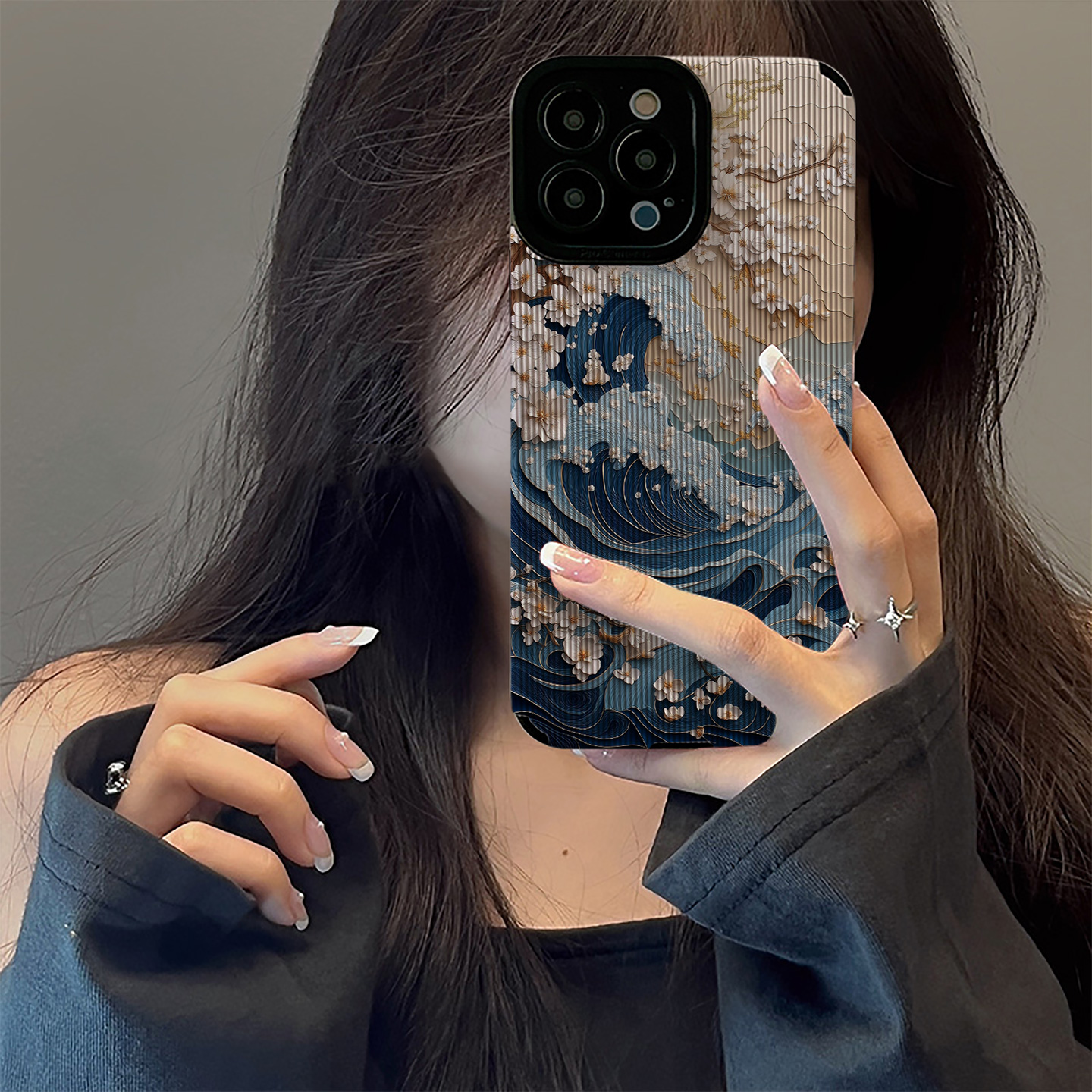 初绽适用红米NOTE15proplus手机壳14时尚12青春11情侣note10pro竖条纹蓝色海浪白花小众皮质软全包高级保护套