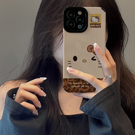 初绽适用opporeno15手机壳14/13/12/11pro+竖条纹豹纹萌系KT猫情侣RENO10/9/8/7全包皮质好看新款防摔保护套