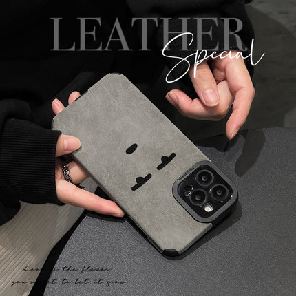 初绽适用opporeno15手机壳14/13/12/11pro+翻毛皮简约呆萌表情情侣全包皮质软壳新款防摔RENO10/9/8/7保护套