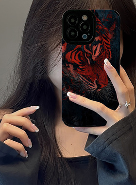初绽适用华为nova14手机壳13/12/11全包10pro竖条纹霸气红色老虎青春情侣15u防摔9/7se高级感皮纹保护套外壳