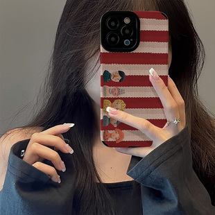 初绽适用华为Pura80pro手机壳P70Ultra竖条纹红格纹小卡通情侣潮高档皮质软P60 P50全包P40青春P30pro保护套