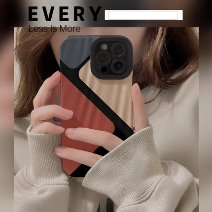 小众简约彩色三角图案适用opporeno9手机壳7PRO防摔RENO6简约小众全包8pro+个性皮质软RENO5K创意4se保护套女