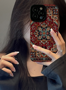 初绽适用opporeno15手机壳14/13/12/11pro+竖条纹红色花纹图腾情侣RENO10/9/8/7全包皮质好看新款防摔保护套