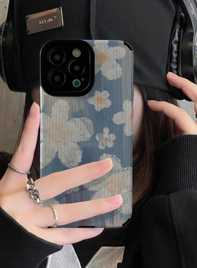 初绽适用VIVO油画涂鸦白色花朵S17手机壳S12PRO男S16全包S15防摔皮质软个性10pro创意S50E硅胶S7保护套S9女S5