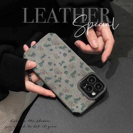 初绽适用opporeno14手机壳13/12/11pro+翻毛皮花朵小兔子情侣全包皮质软壳新款防摔RENO10/9/8/7青春保护套