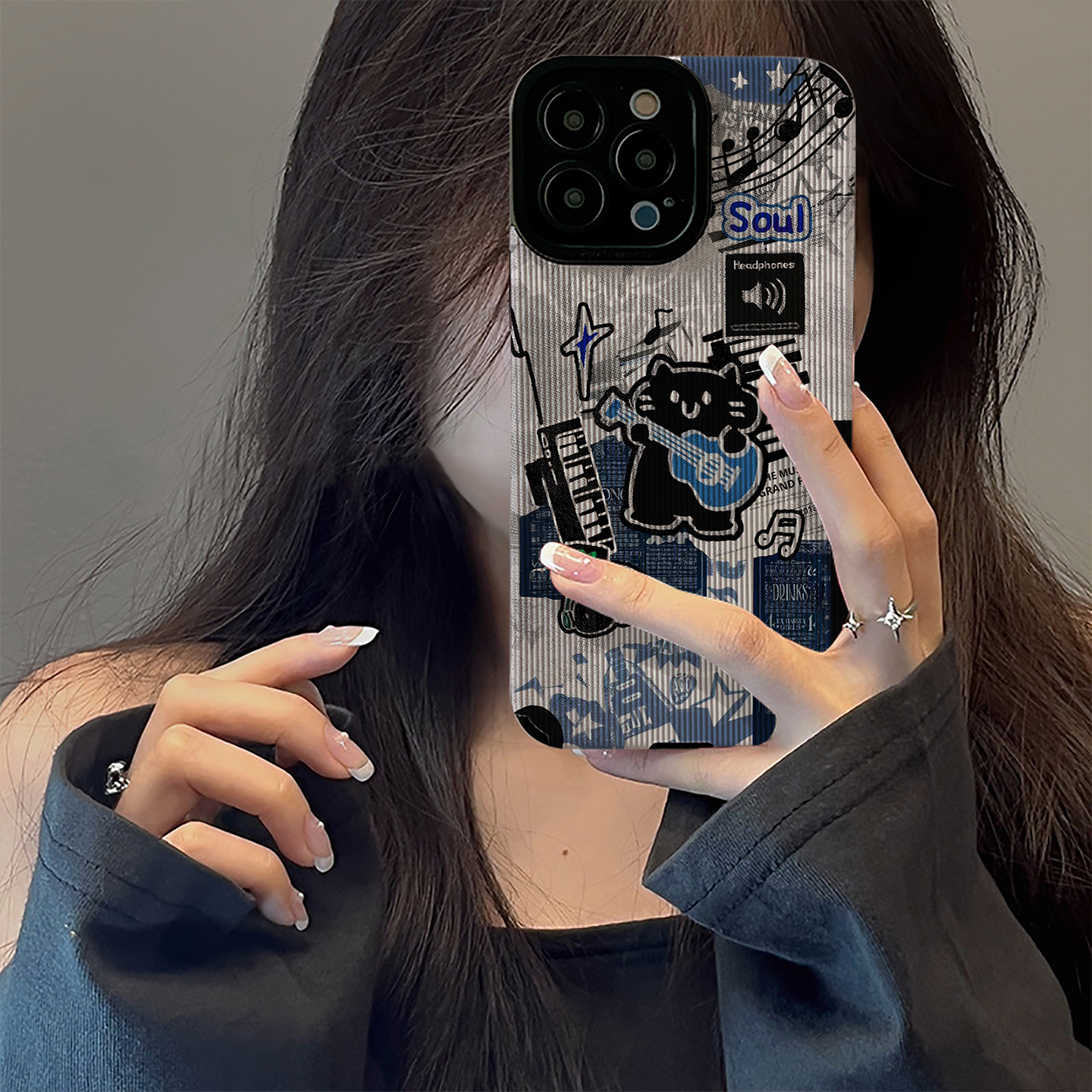 初绽适用红米NOTE15proplus手机壳14时尚12青春11情侣note10pro竖条纹涂鸦摇滚黑猫小众皮质软全包高级保护套