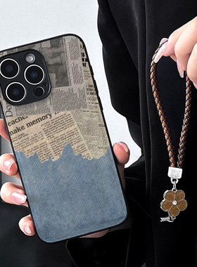 初绽适用红米十字纹报纸蓝色英文K70手机壳K50Pro+防摔k90/k90pro全包挂绳潮软皮质女K30男K30至尊K20保护套