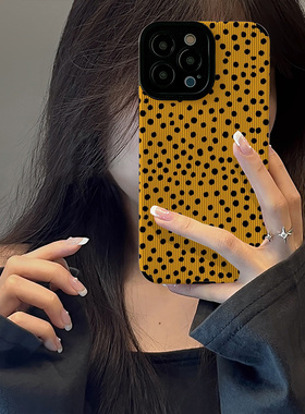 初绽适用oppo小众黄色涂鸦豹纹reno10手机壳7PRO防摔RENO6简约9pro全包8pro+个性皮质软RENO5创意4se保护套女