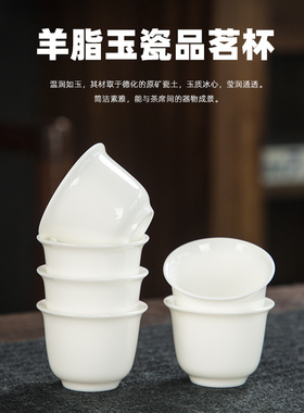 迷你小茶杯羊脂玉白瓷潮汕功夫茶具品茗杯陶瓷家用泡茶小杯子六个