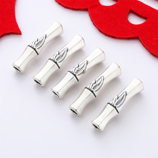 999足银竹节弯管隔珠手工diy手链纯银项链配件3D硬银竹节弯管配珠