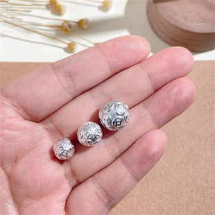 999足银八方来财转运珠散珠手工diy手链项链配件3D硬银圆珠配珠