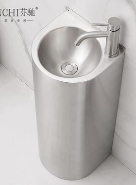 304不锈钢立柱盆户外落地式洗手盆小户型洗手间阳台洗脸盆