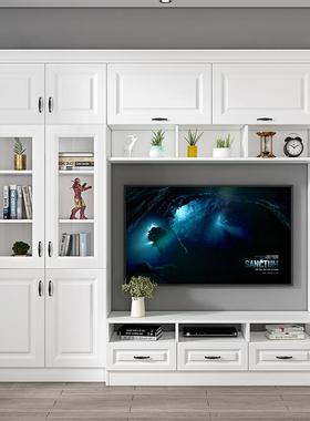 茶几电视柜客厅2025年新款白色组合墙柜子一体整体满墙背景墙书柜