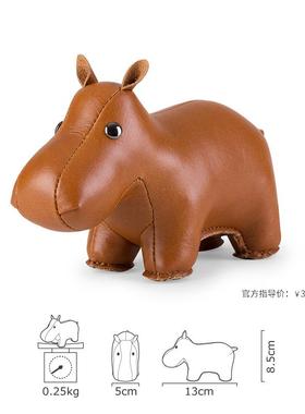 动物纸镇手工皮质动物玩偶大头刺绣可爱河马桌面摆件生日礼物