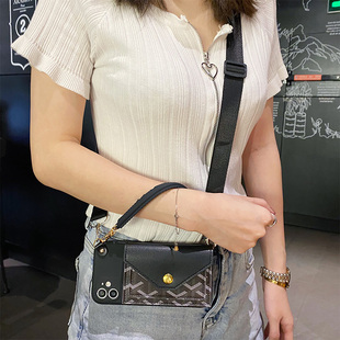 斜挎卡包适用于苹果13Promax手机壳ip13镜头全包保护iPhone13pro高档奢华女爱疯手提背带式apple腕带挂绳软壳