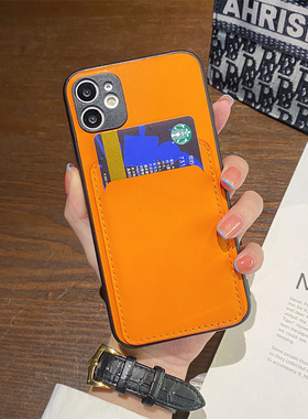 适用于华为P60手机壳P50Pro欧美风p40pro+橙色卡包P10plus皮夹P30潮牌P40lite E简约荣耀9c防摔P20青春保护套