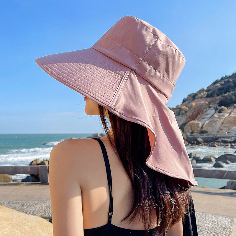 新款遮阳帽子女夏季大檐骑车防晒防紫外线护脖遮脸渔夫帽防晒帽子