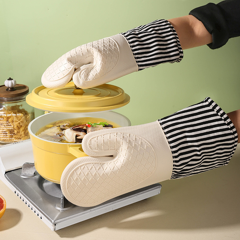 耐高温硅胶隔热手套厨房烘焙微波炉防烫手套防滑加厚棉烤箱手套
