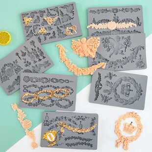 欧式 饰造型石膏磨具 浮雕花环翻糖模具DIY皇冠蔓藤花边贝壳蛋糕装