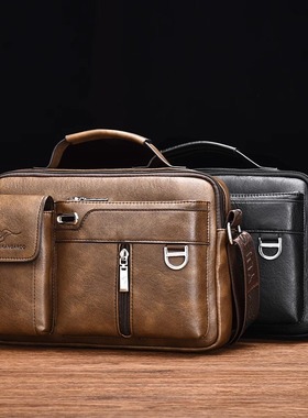 香港I.TGREG横款斜挎包男士真皮单肩包商务复古休闲多功能背包男