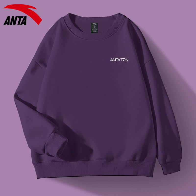 安踏卫衣女圆领跑步休闲冬季加绒