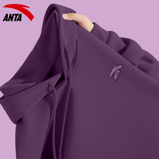 安踏卫衣男青少年宽松连帽套头运动衫秋冬加绒百搭休闲纯色内搭女