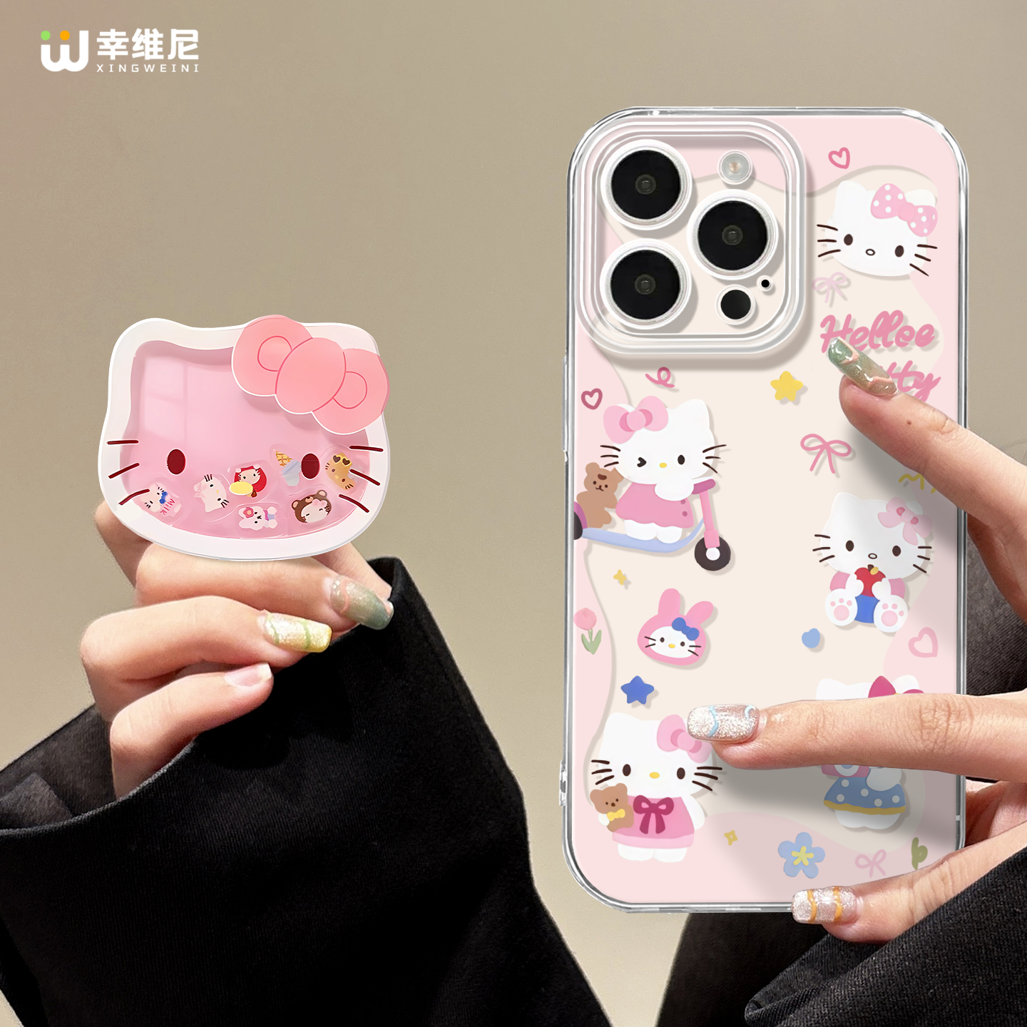 适用苹果17pro手机壳女款iphone16保护套15plus全包14promax支架11/12/xr透明8plus软硅胶13pro可爱KT猫xsmax