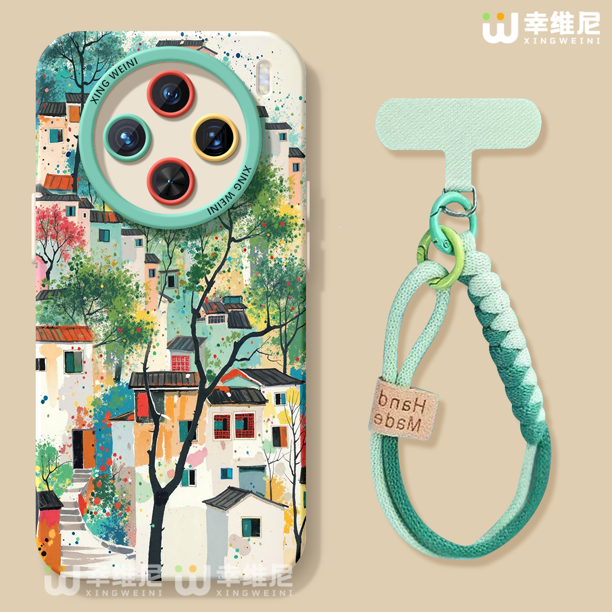 适用vivox300手机壳女款x200s保护套x100pro硅胶x80全包防摔x90pro+新款x200promini水彩小镇pro+软x60外x90s