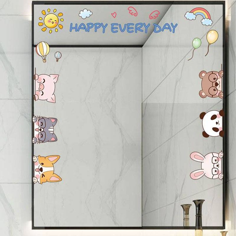 创意镜子镜面贴纸装饰品浴室卫生间卡通动物玻璃墙贴画自粘图片