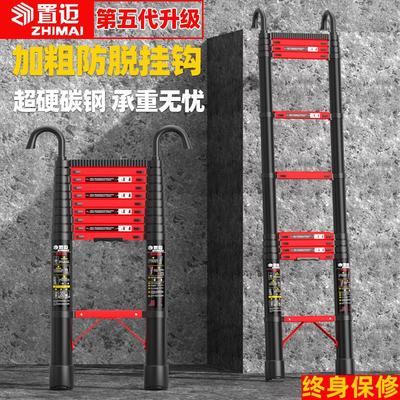 不锈钢伸缩梯子升降工程梯铝合金便携家用多功能直梯带钩折叠加厚