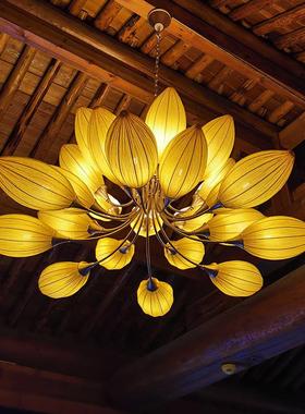 茶室吊灯新中式客厅灯东南亚酒店餐饮餐厅饭店佛堂复古禅意莲花灯